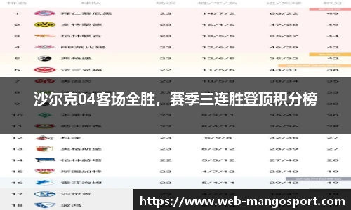 沙尔克04客场全胜，赛季三连胜登顶积分榜